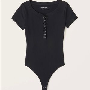 Black Ribbed Henley Bodysuit